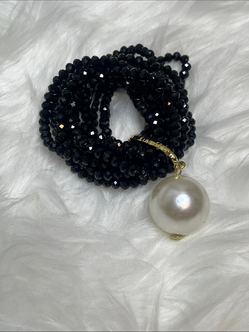 Gold & Black Pearl Charm Beaded Women's Bracelet - Picture 6 of 7